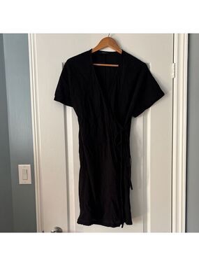 Madewell Black Cotton Mini Wrap Dress Medium